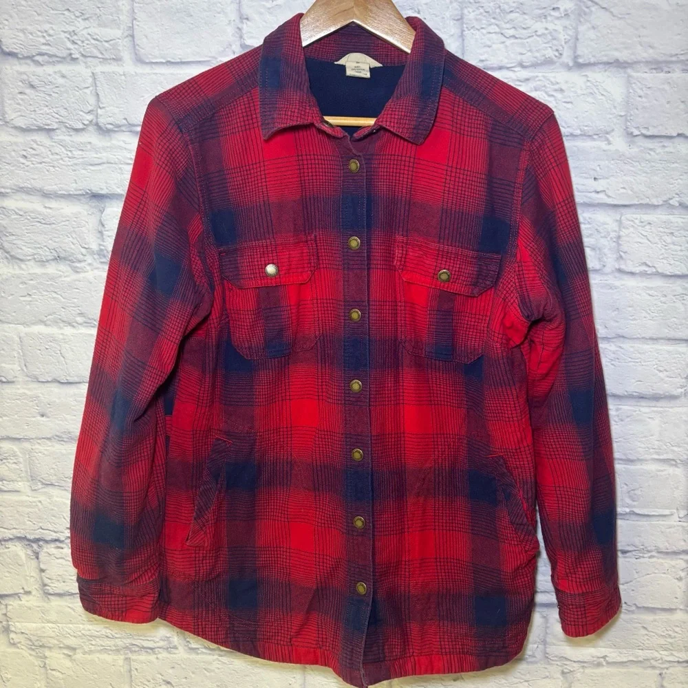 DULUTH TRADING FREE SWINGIN FLEECE LINED PLAID FLANNEL SHIRT JACKET SHACKET Med